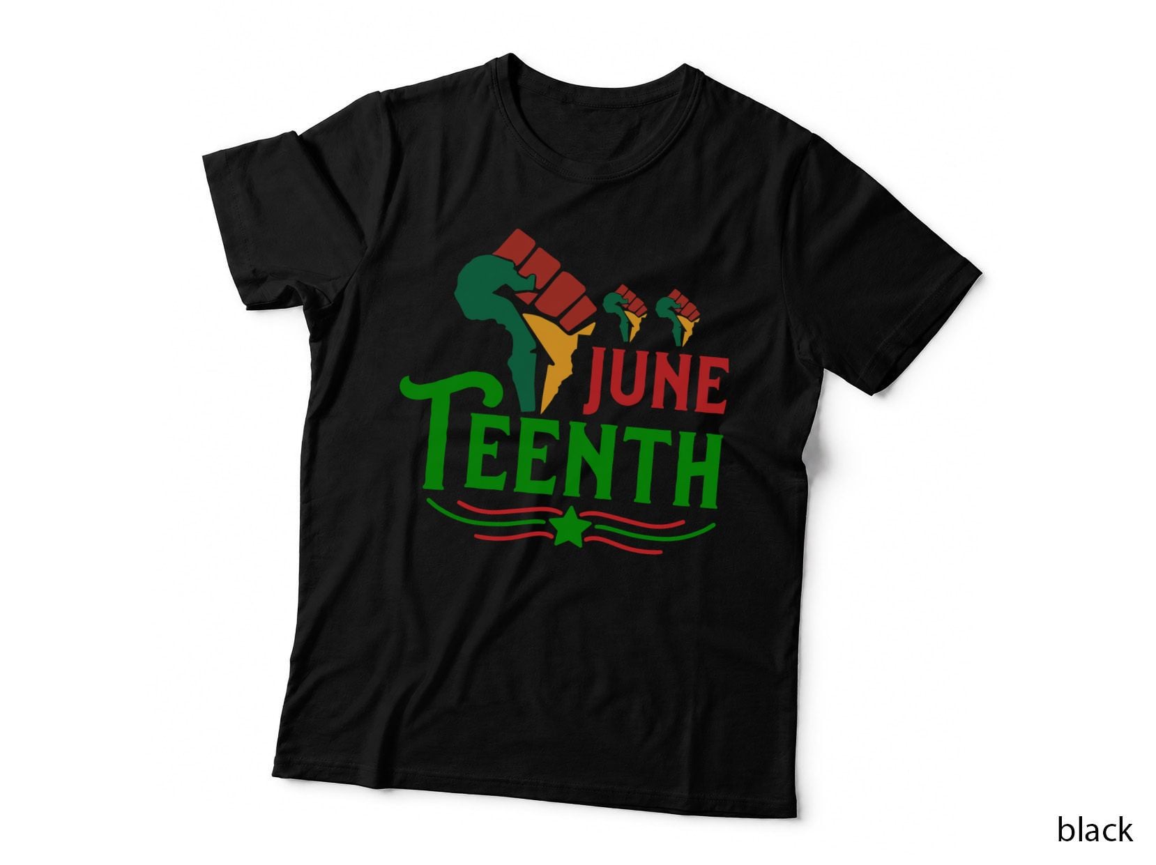 June Teenth Black History Month T-Shirt, Raised Fists Over Africa Map Graphic