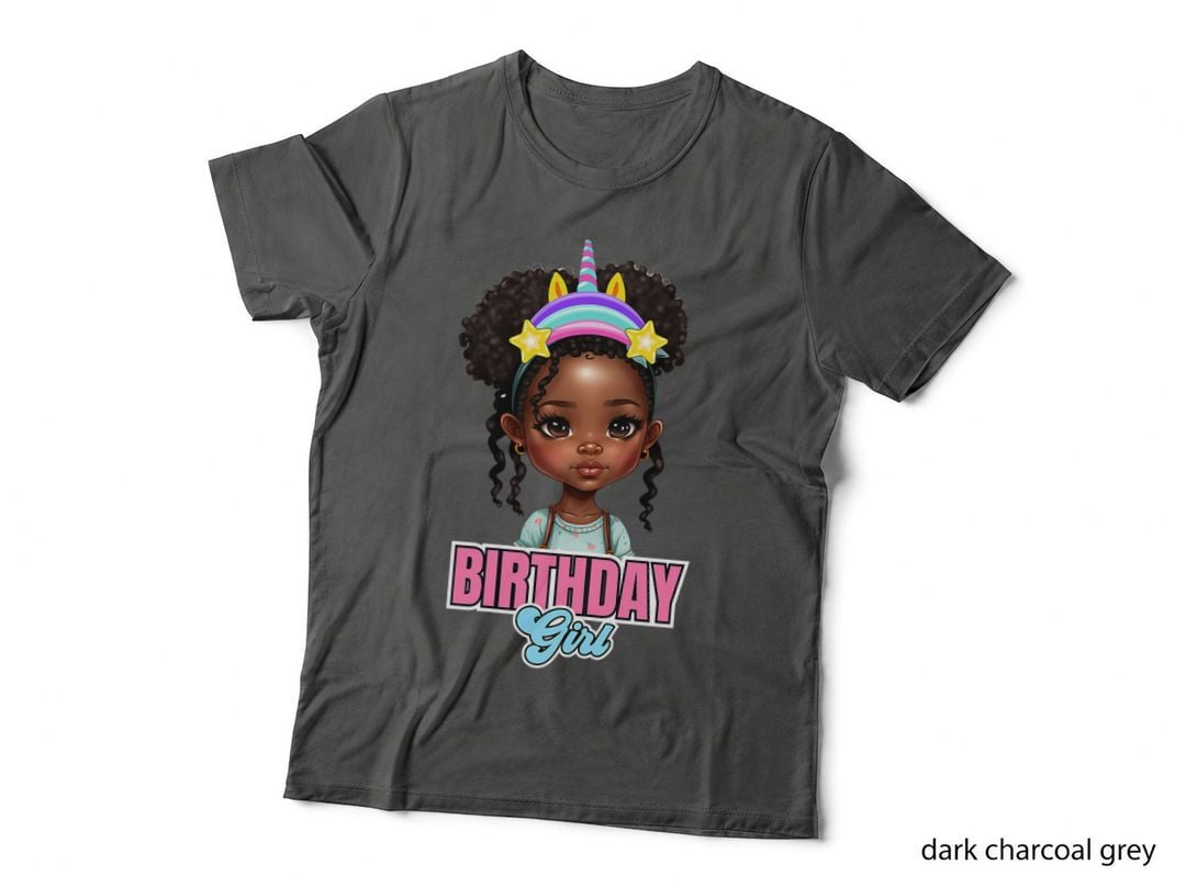 Kids Black Girl Birthday Melanin Kids Afro Puff Unicorn Girl T-Shirt