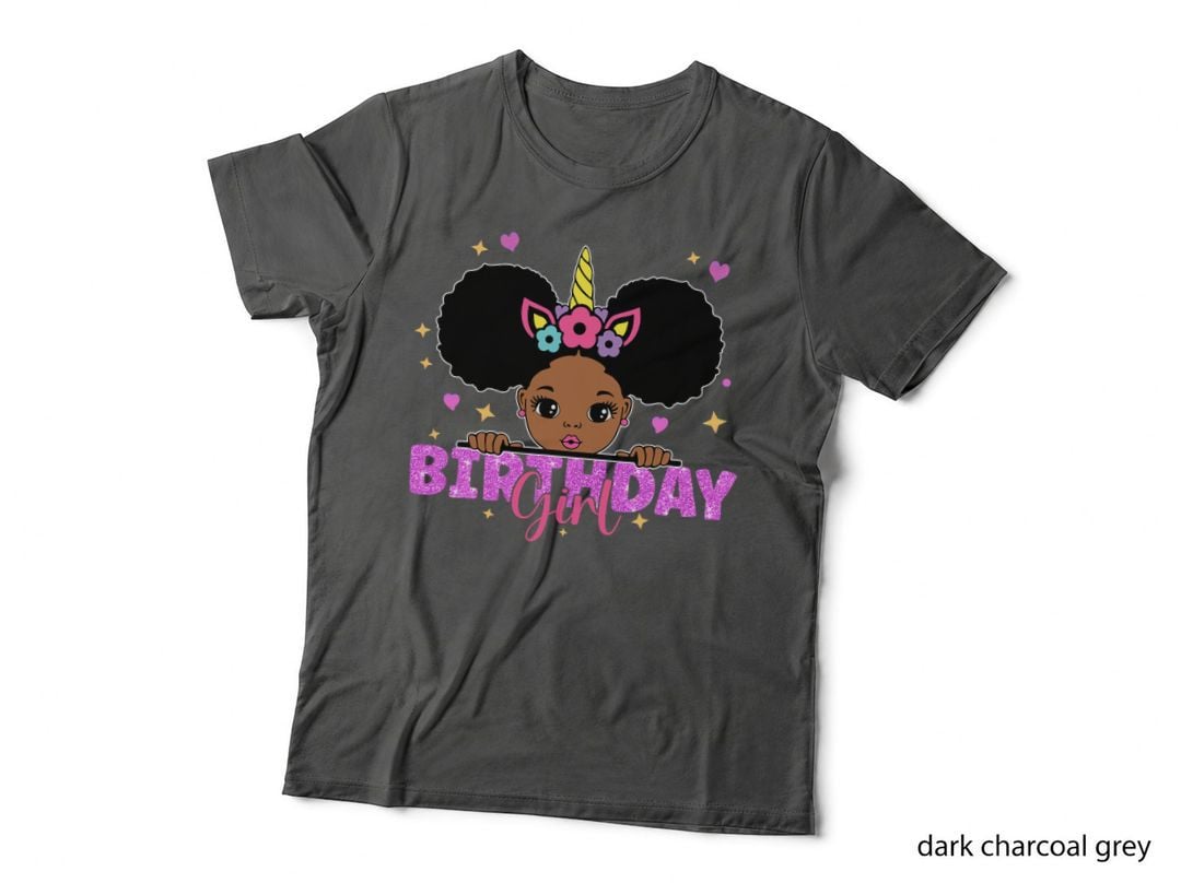 Melanin Afro Unicorn Birthday Girl T-Shirt, Birthday Party, Kids Party Wear
