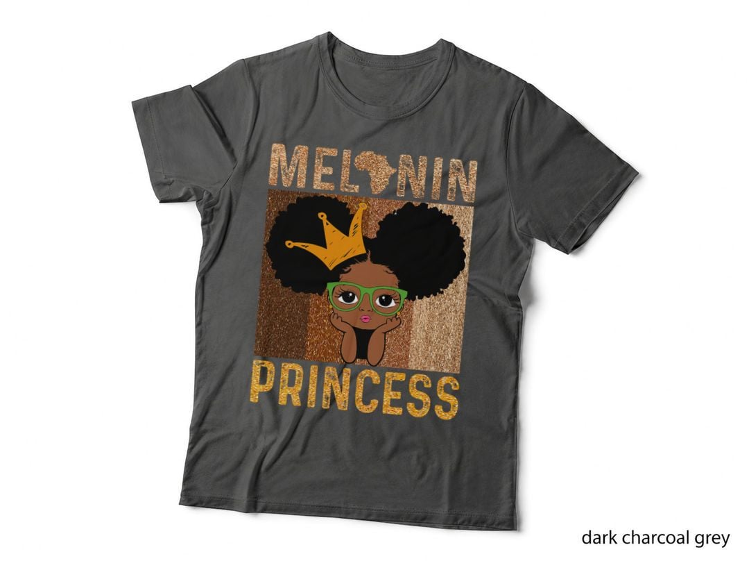 Melanin Princess African American Afro Puff Black Girls T-Shirt