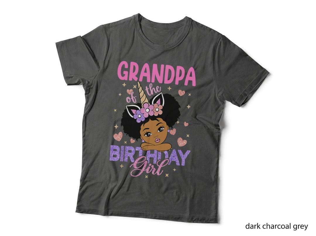 Mens Grandpa of Birthday Girl Melanin Afro Unicorn 1st Family T-Shirt