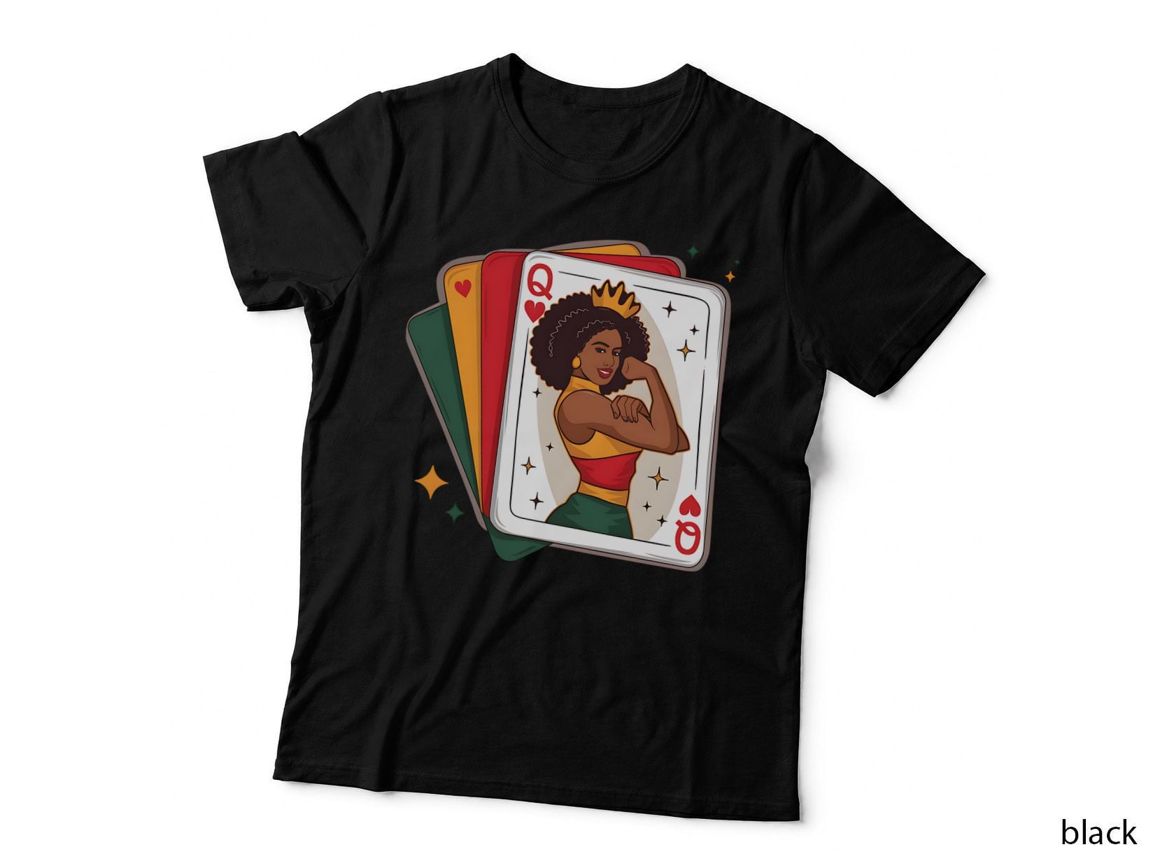 Queen of Hearts Playing Card Art Black History Month T-Shirt