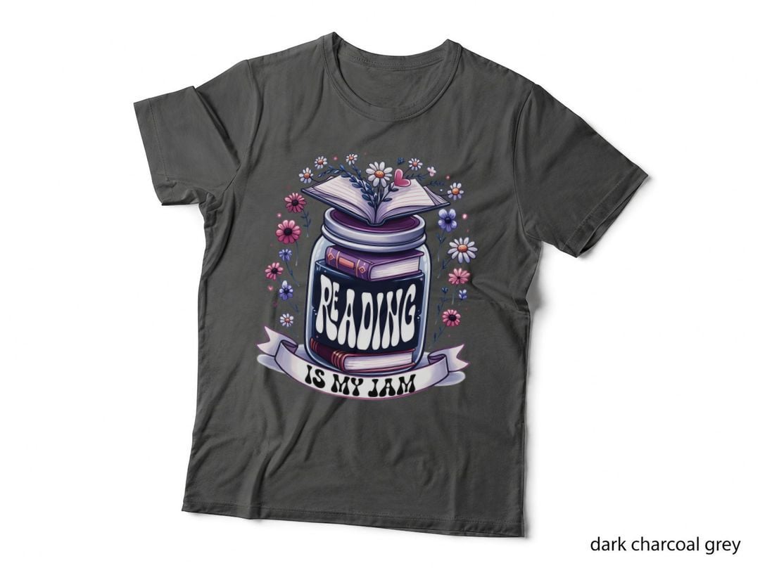 Reading Is My Jam Books T-Shirt, Book Jar Surrounded by Flowers Graphic Tee