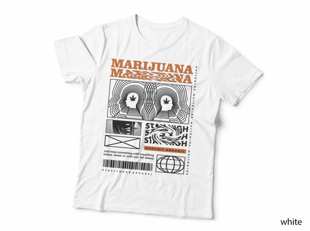 Arijuana Marijuana Straight Organic Psychedelic Heads Black White T-Shirt