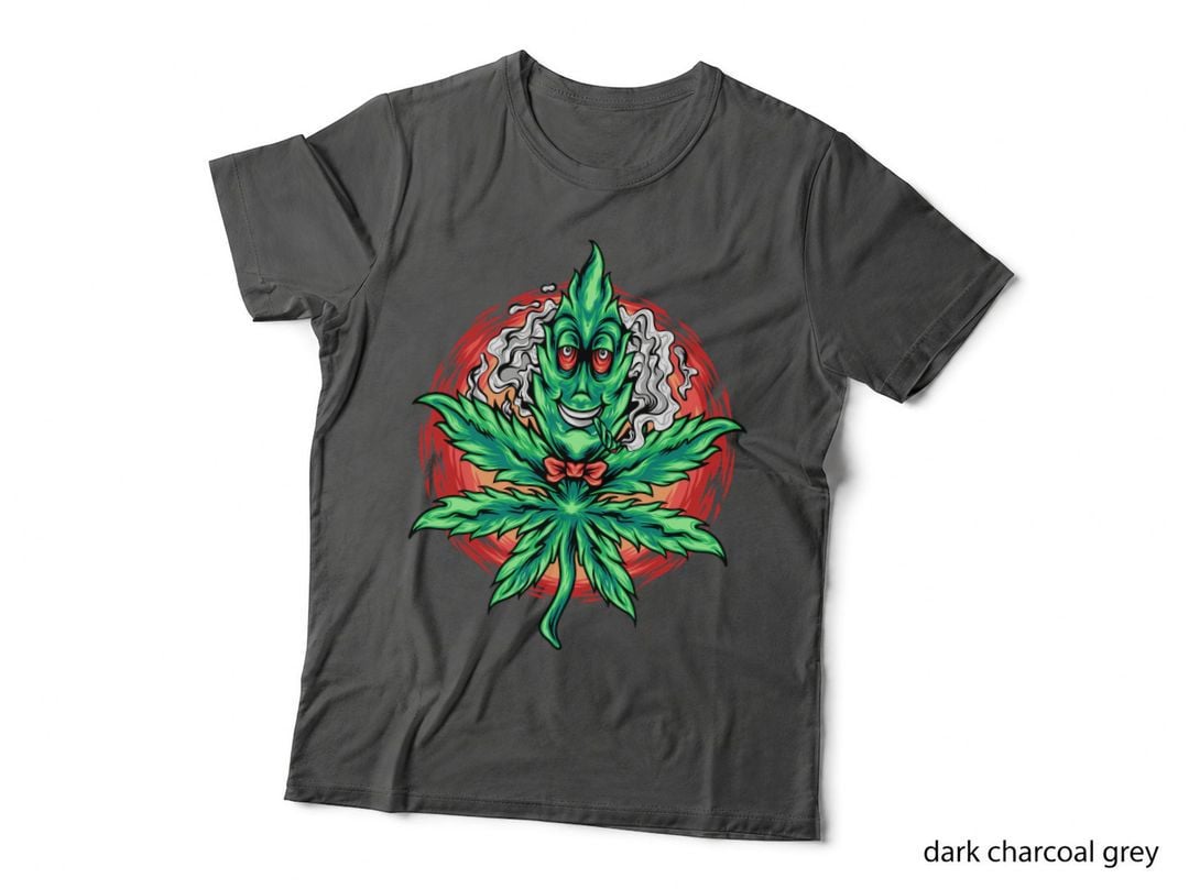 Demon Head Green with Red Circular Halo and Cannabis Leaves T-Shirt