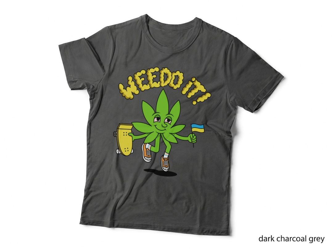 Feed It Cartoon Green Cannabis Mascot Character Holding Joint T-Shirt