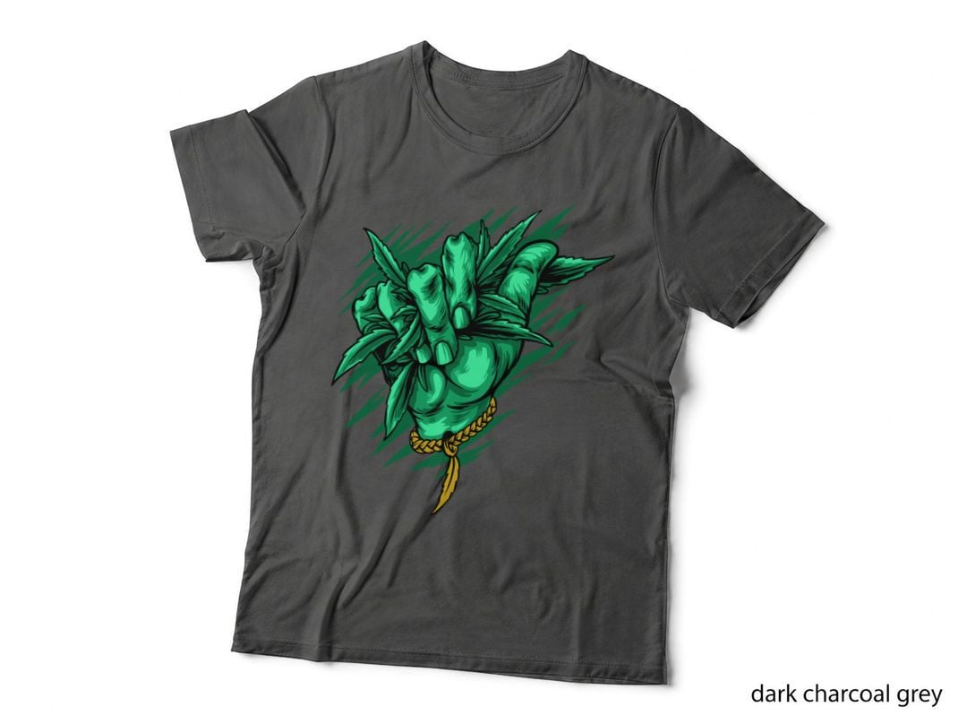Fist Power Green Surrounded by Cannabis Leaves Strength Symbol T-Shirt