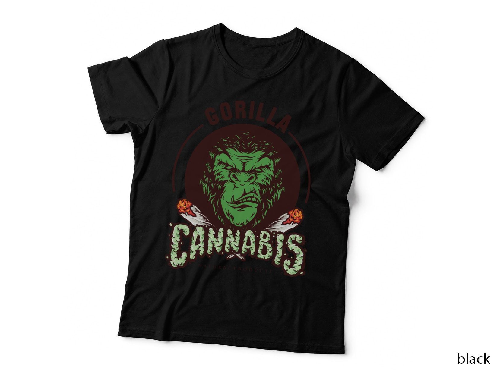 Gorilla Cannabis Natural Products Head in Circle with Leaf Crown T-Shirt