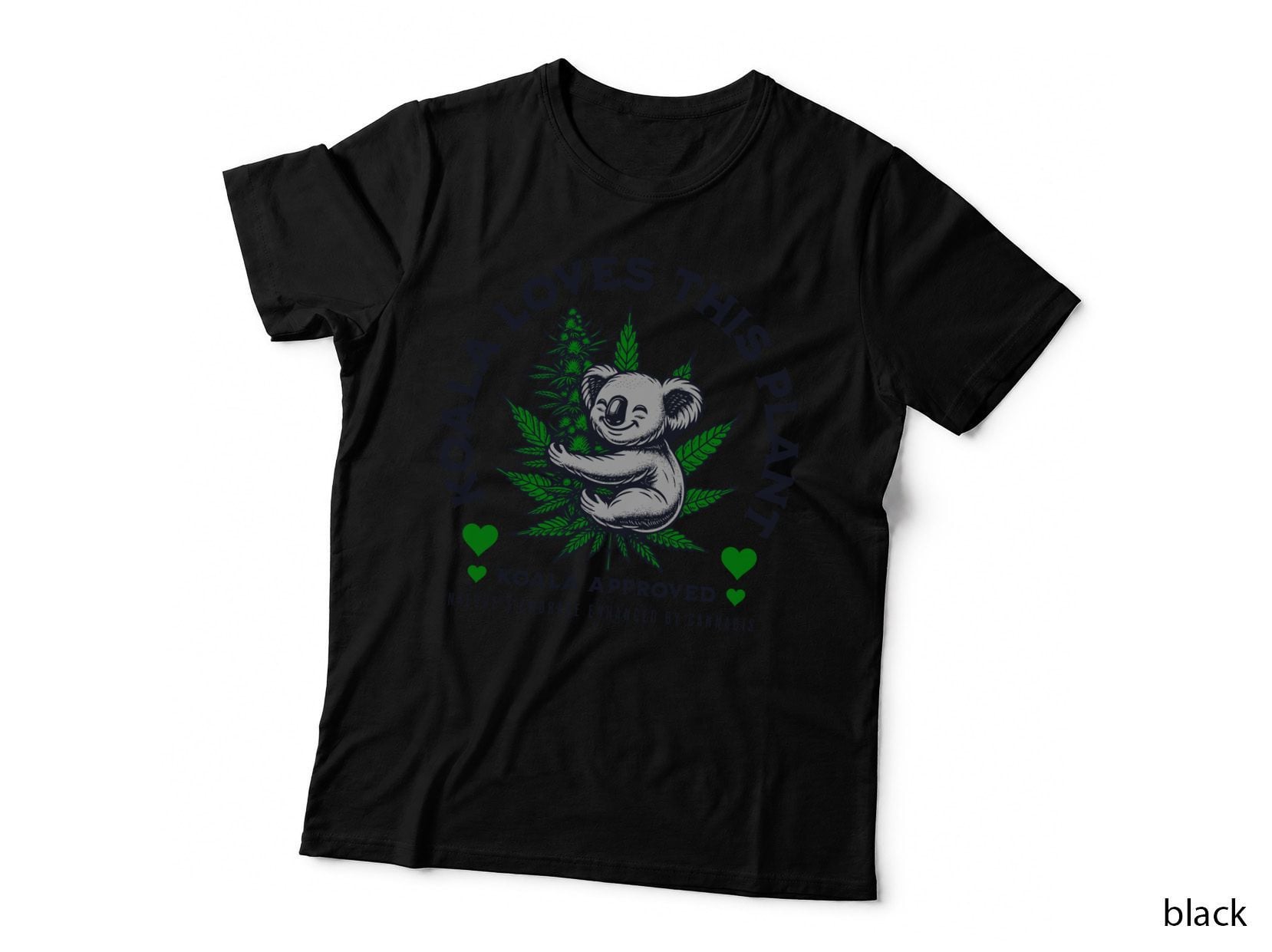 Koala Hug Cannabis Plant T-Shirt, Nature's Embrace Enhanced by CA
