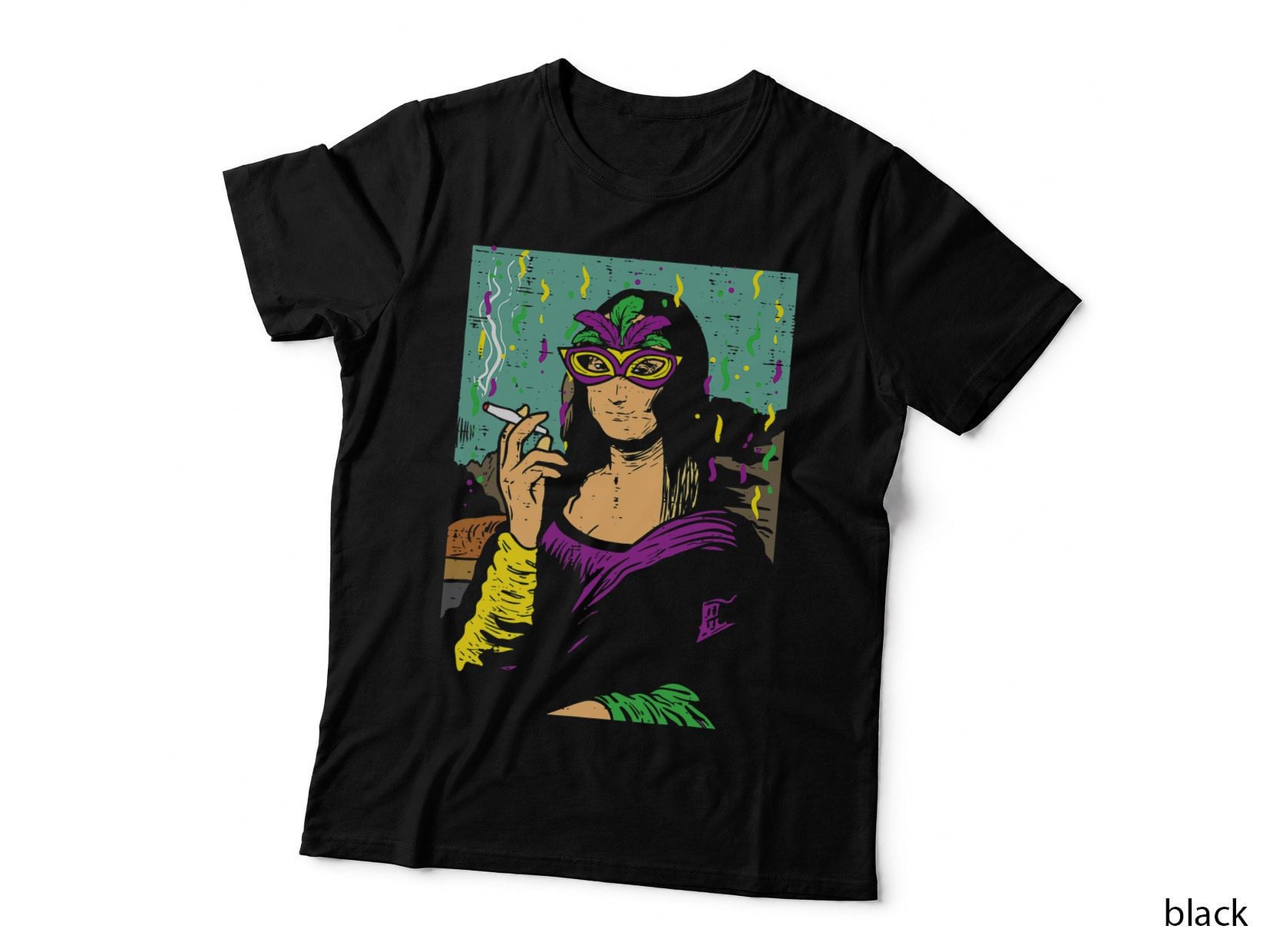 Mardi Gras Mona Lisa Smoking Weed Cannabis 420 Stoner Gift T-Shirt