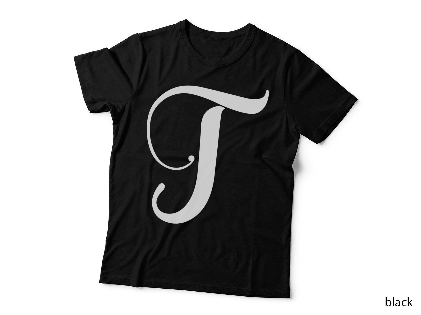 Calligraphy Capital Letter Ornamental T Black T-Shirt