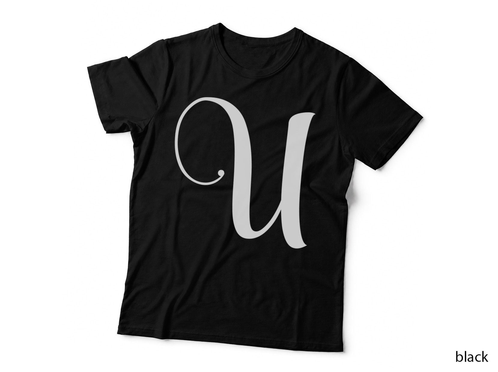 Calligraphy Capital Letter Ornamental U Black T-Shirt