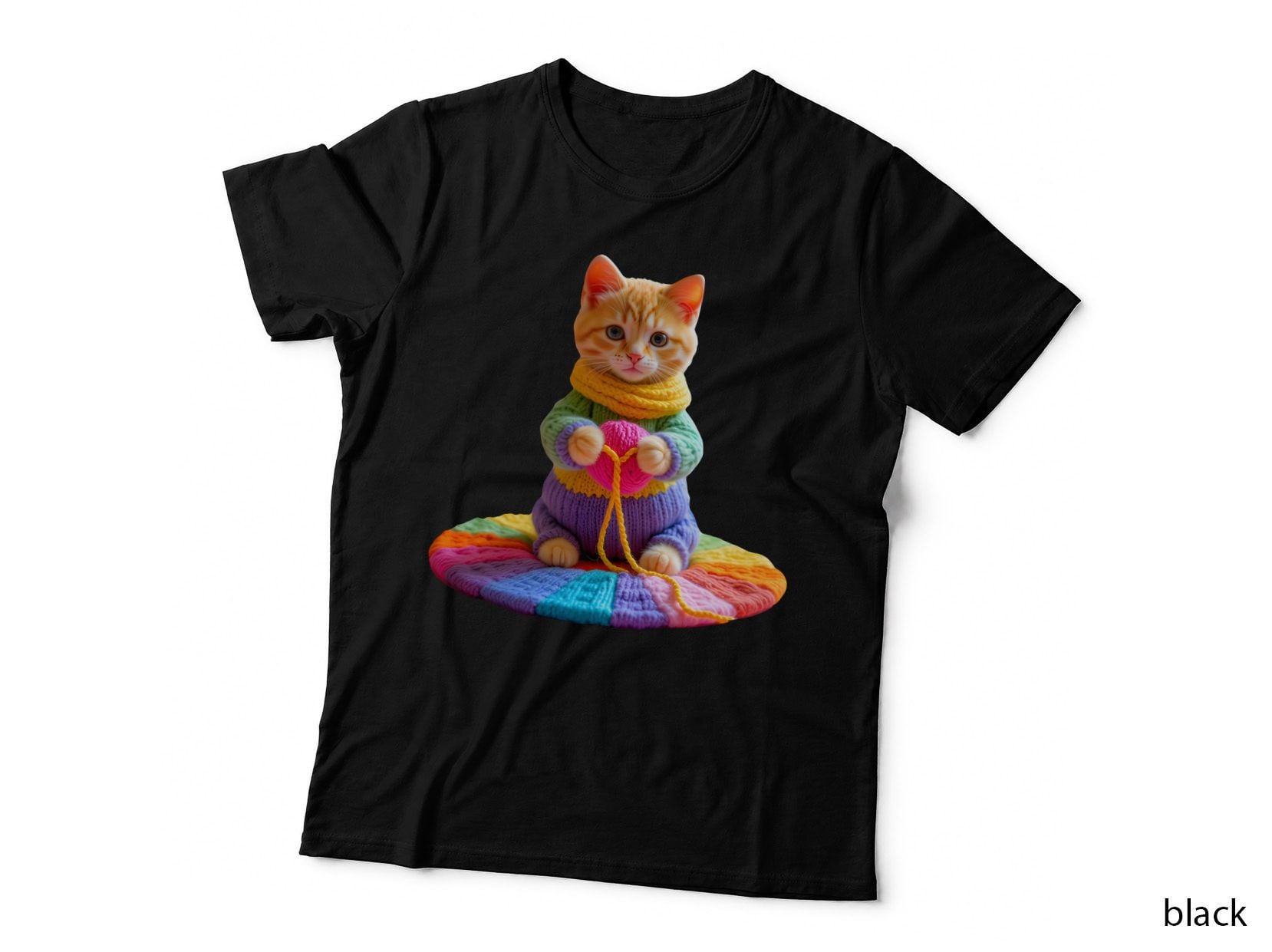 Knitting Orange Tabby Kitten Heart Sweater Scarf Yarn T-Shirt