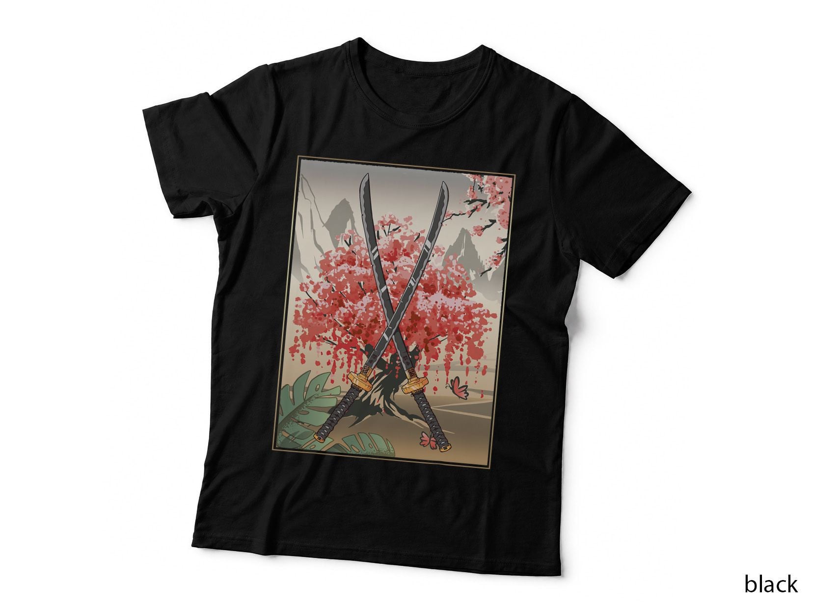 Ancient Japanese Culture Cherry Blossom Katana Sword Sakura T-Shirt