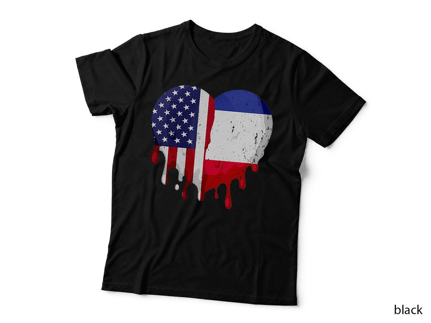 France Heritage American Grown Heart French Flag T-Shirt