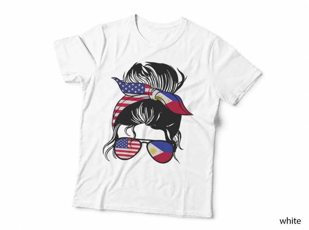 Half American Half Filipino Messy Bun Heritage Philippines T-Shirt