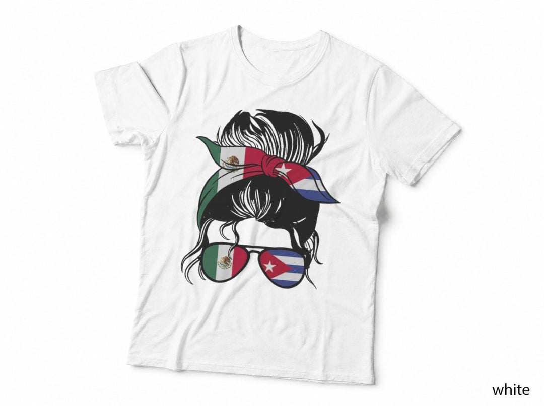 Half Mexican Half Cuban Messy Bun Mexico Cuba Heritage T-Shirt