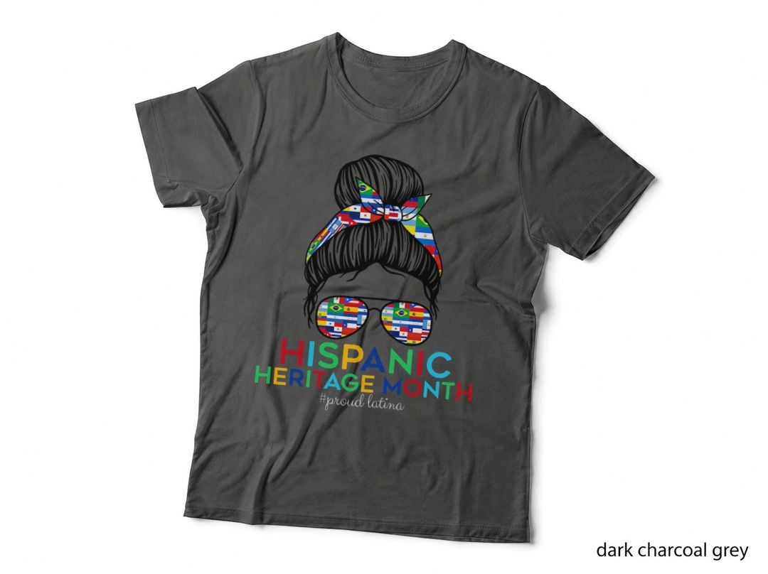 Hispanic Heritage Month Proud Latina Latin Flags Messy Bun T-Shirt