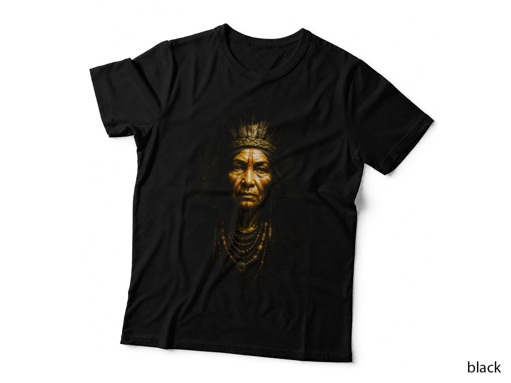 Native American Elder T-Shirt, Halftone Tribal Portrait Graphic Tee
