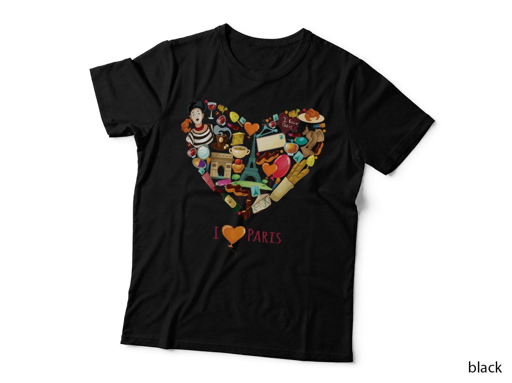Paris Heart Eiffel Tower Arc Triumph Culture Display T-Shirt