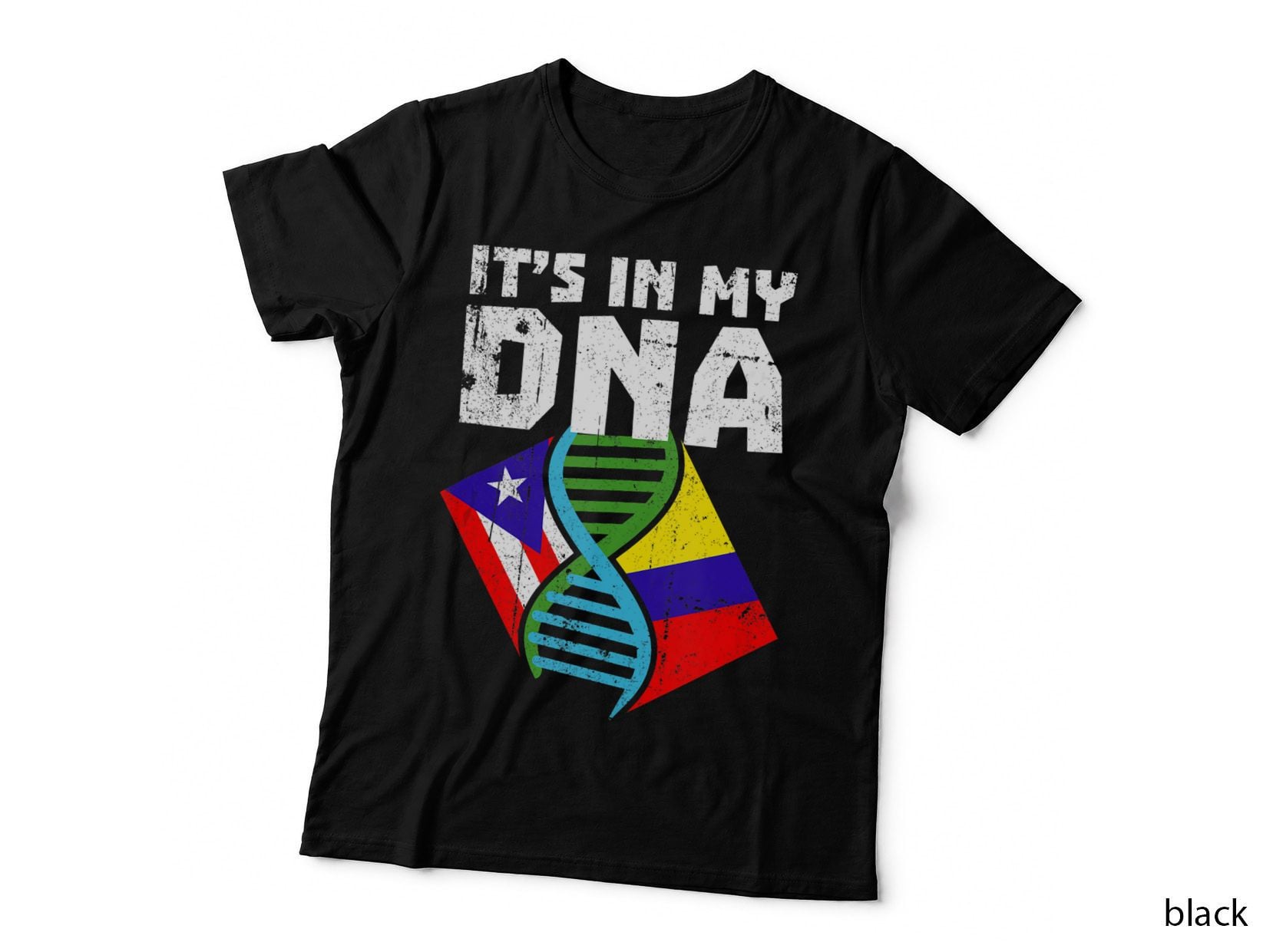 Puerto Rican and Colombian DNA Flag Heritage Gift Design, Gift Lover T-Shirt