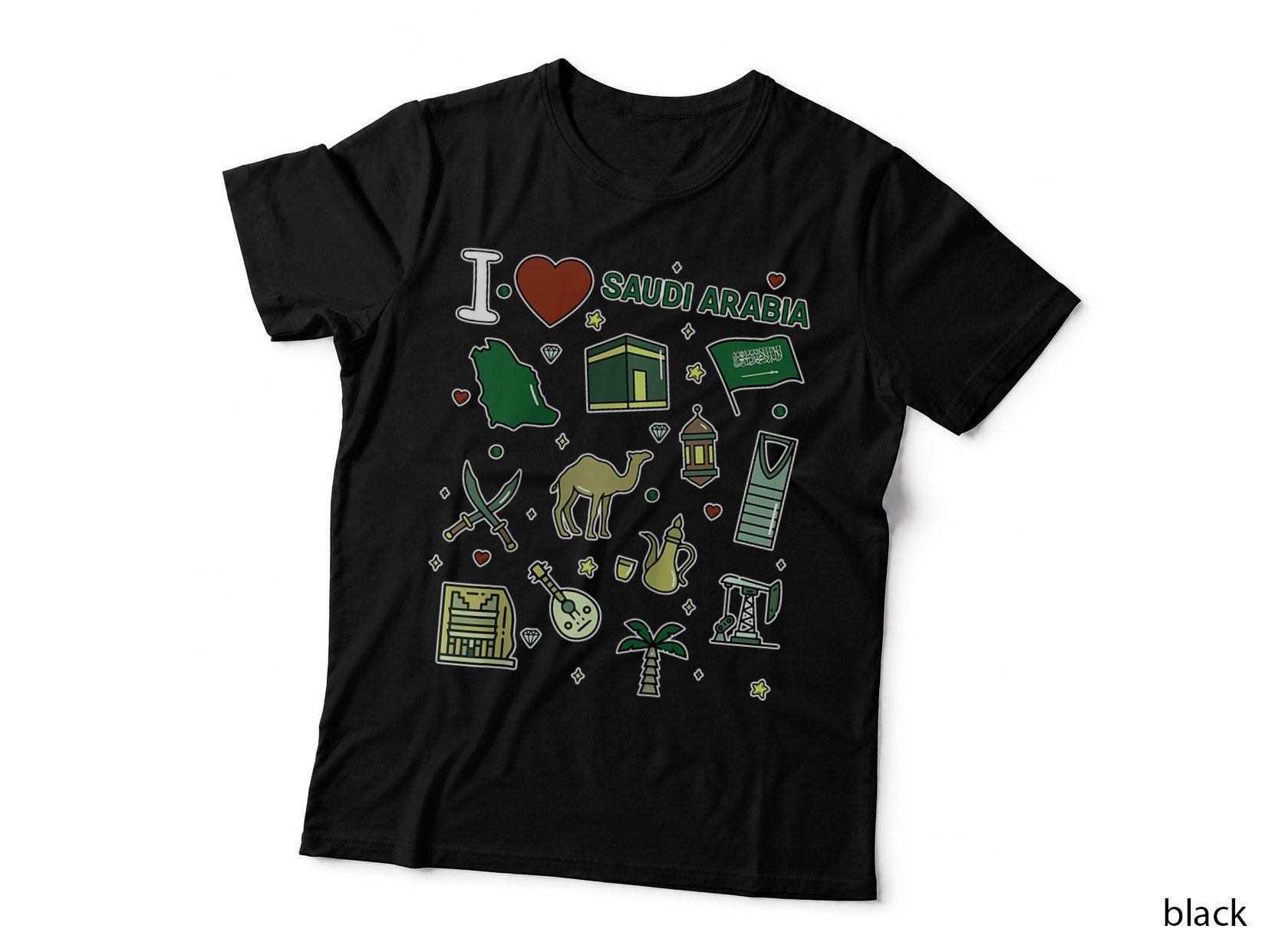Saudi Arabian Hand Drawn Landmarks, Saudi Map, Culture Icons T-Shirt