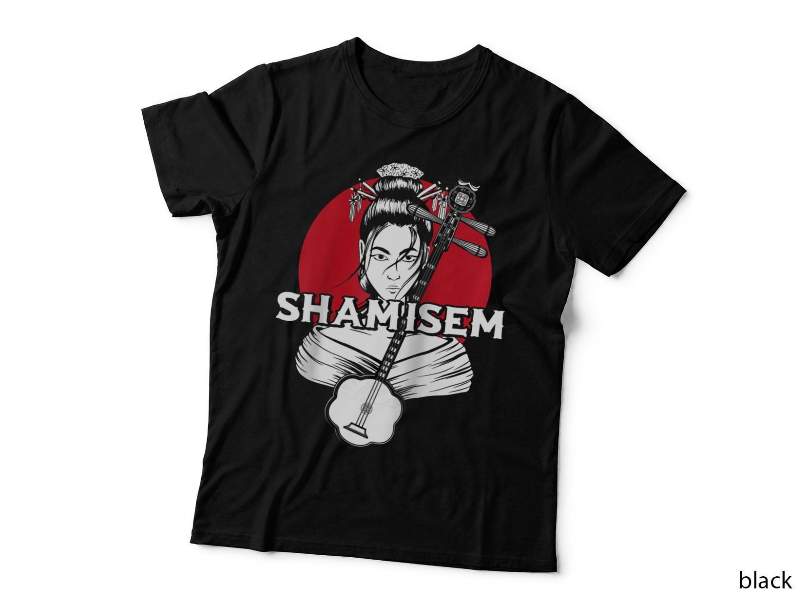 Shamisen Japan Flag Geisha Japanese Culture Music T-Shirt