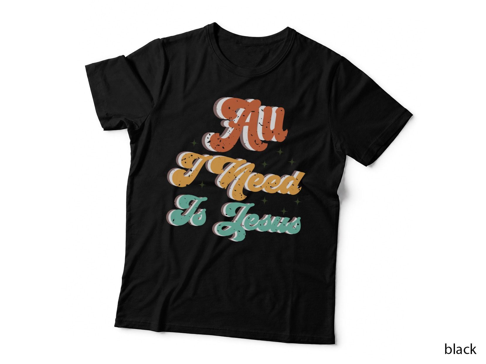 All I Need Is Jesus Retro Cursive Typography Orange White Mint Religious T-Shirt