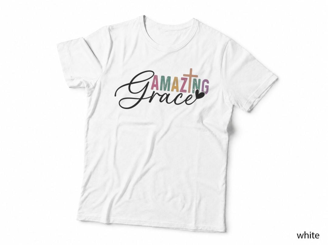Amazing Grace Pink Black Cursive Script Religious Hymnal T-Shirt