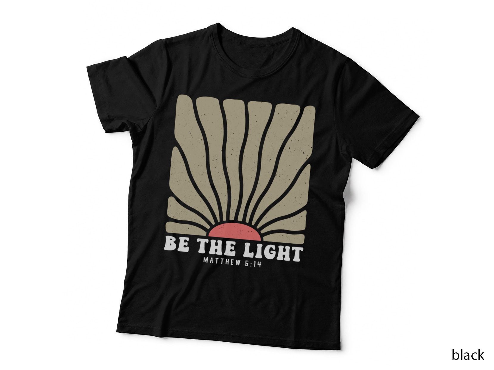 Be the Light Matthew 5 14 Christian T-Shirt, Radiating Sunburst Pattern Graphic