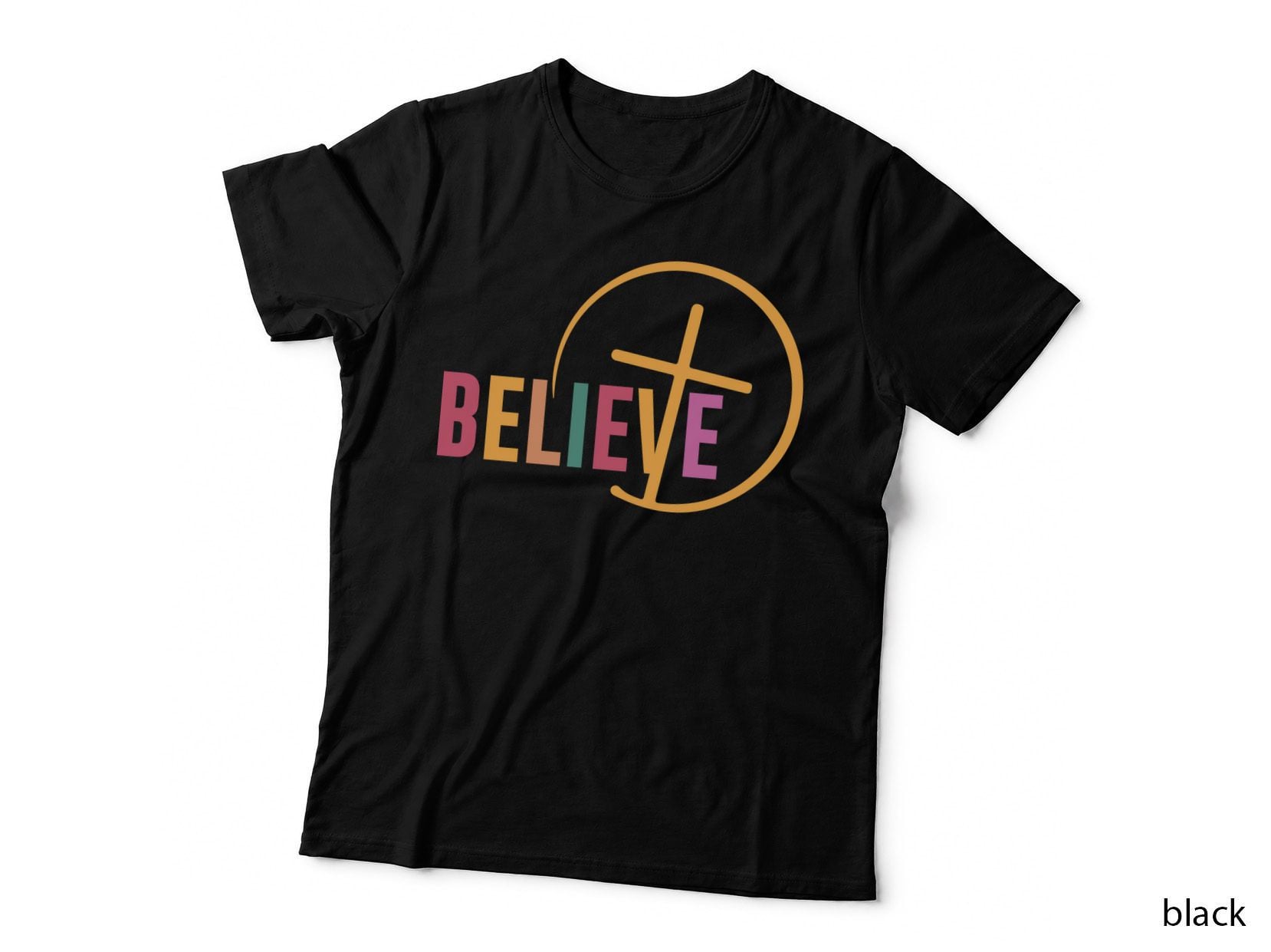 Believe Orange Circle Cross Minimalist Faith T-Shirt