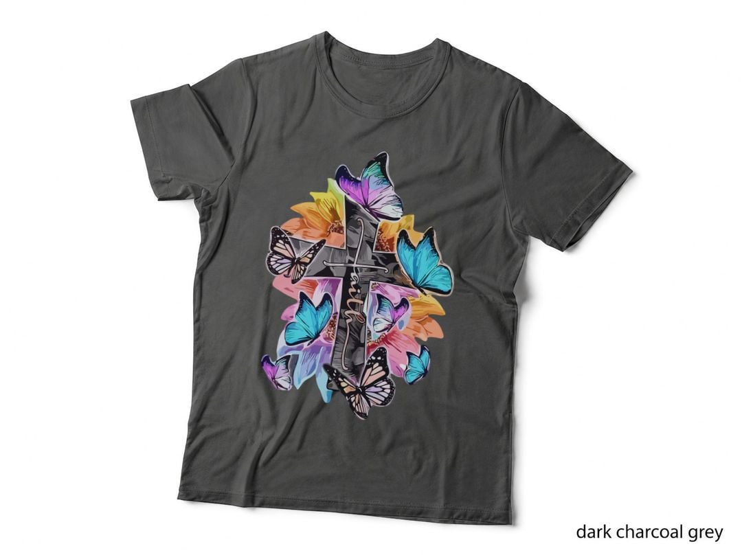 Cross Colorful Butterflies Flowers Spiritual T-Shirt