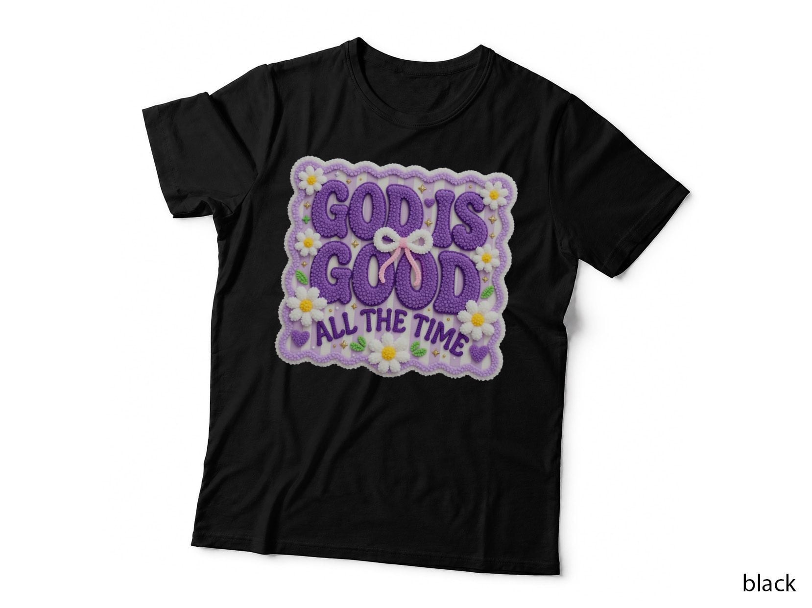 God Is Good All the Time Christian T-Shirt, Purple Floral Border with God Is