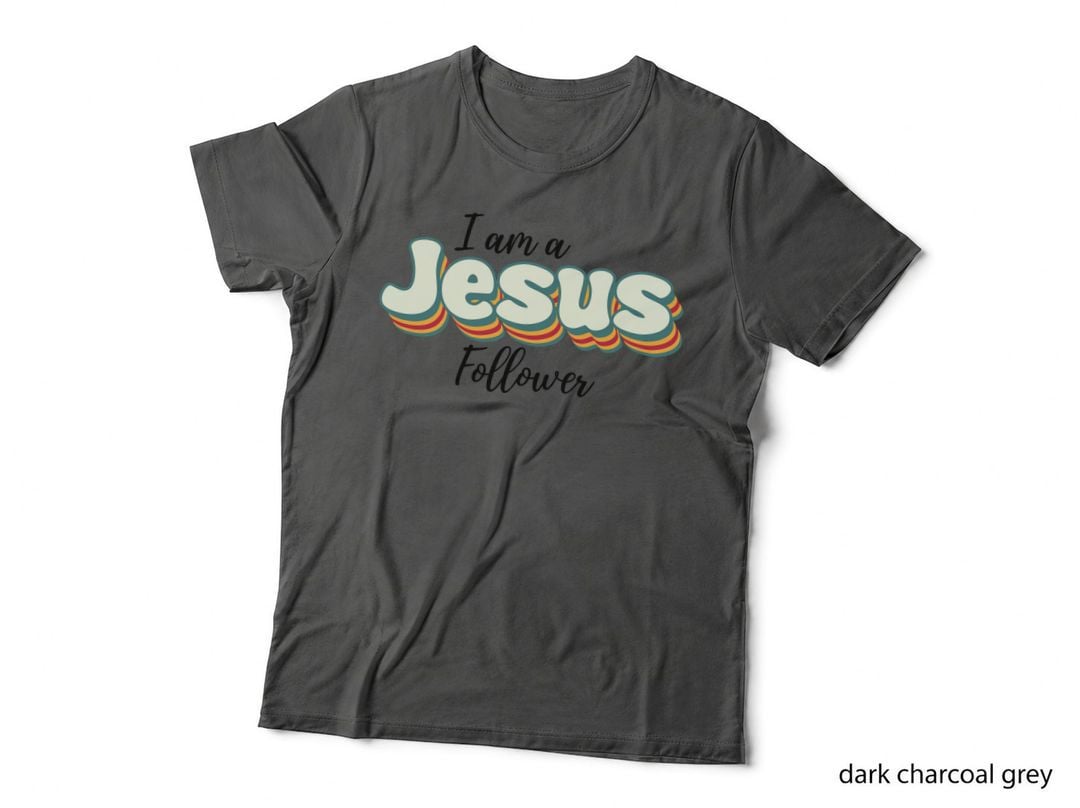 I Am a Jesus Follower Teal Wave Text Rainbow Religious T-Shirt