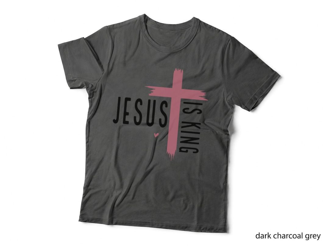 Jesus Is King Pink Cross Distressed Vertical Scripture Text T-Shirt