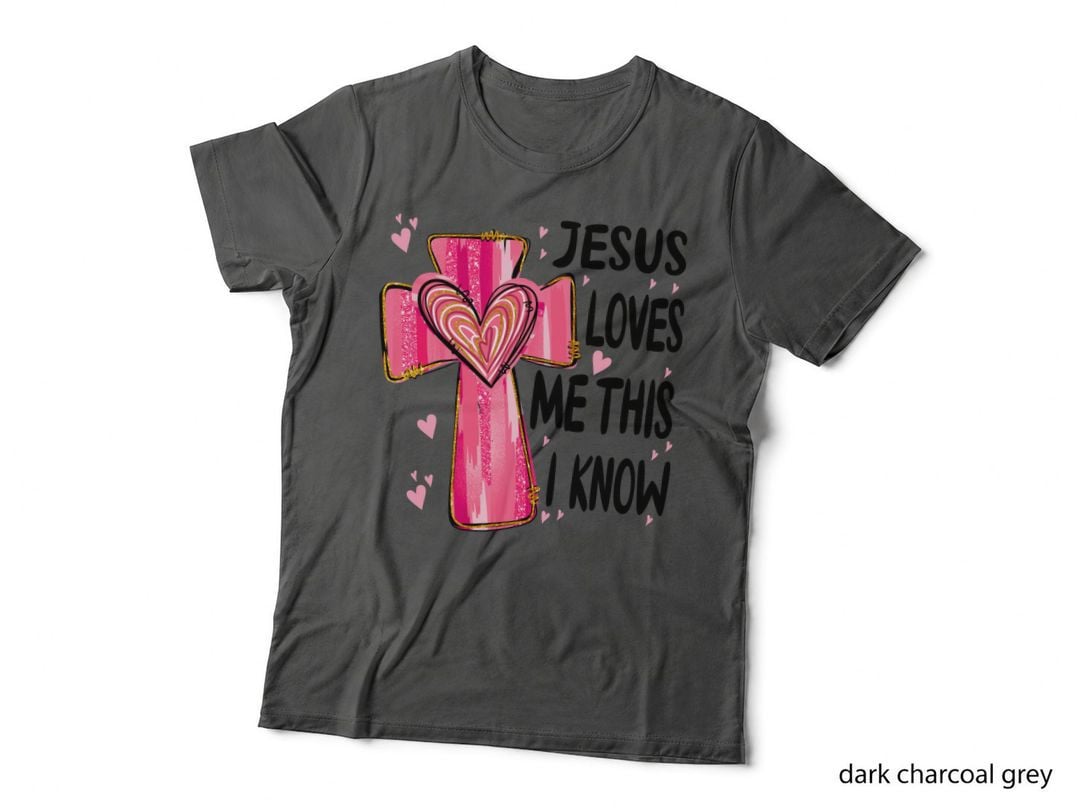Jesus Loves Me This I Know Cross with Heart Gold Striped Pink T-Shirt