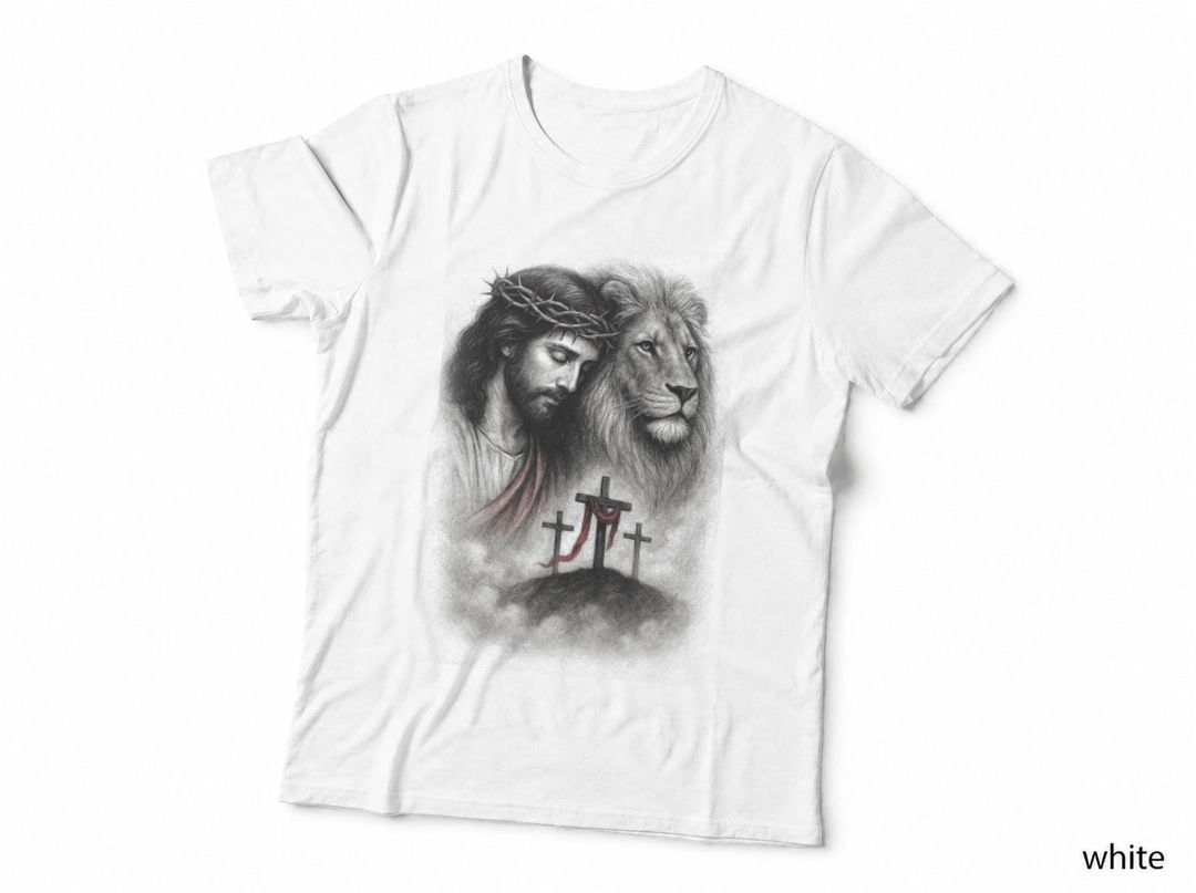 Jesus and Lion T-Shirt, Halftone Christ Lion of Judah Graphic Tee