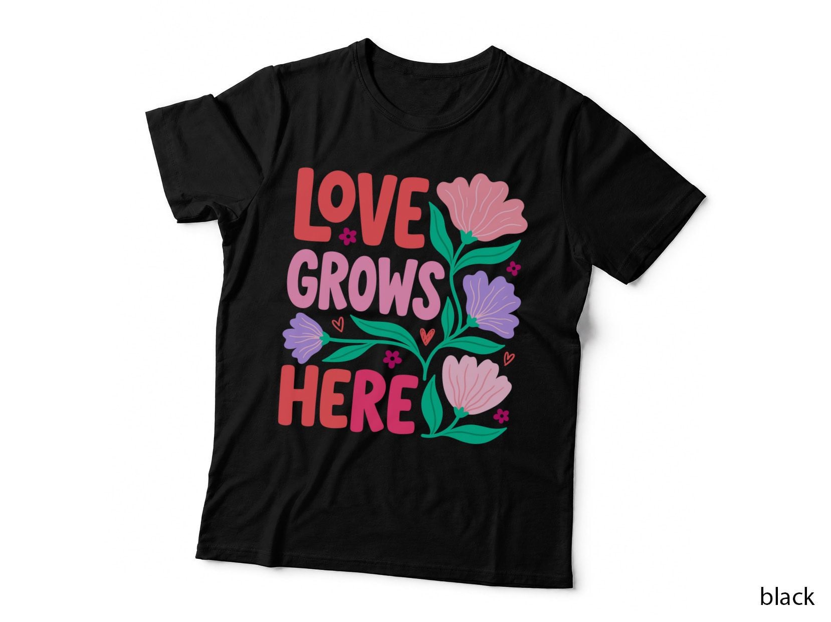 Love Grows Here Christian T-Shirt, Floral Garden Illustration with Graphic Tee