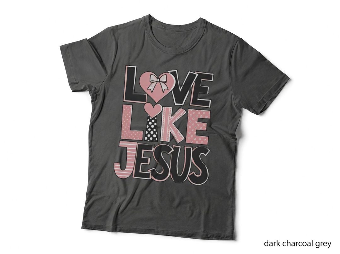 Love Like Jesus Pink Checkered Black Bow Heart Letter T-Shirt