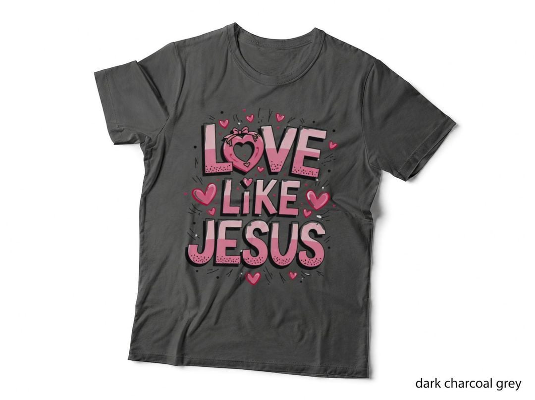 Love Like Jesus Pink Letter Heart Cross with Hearts T-Shirt