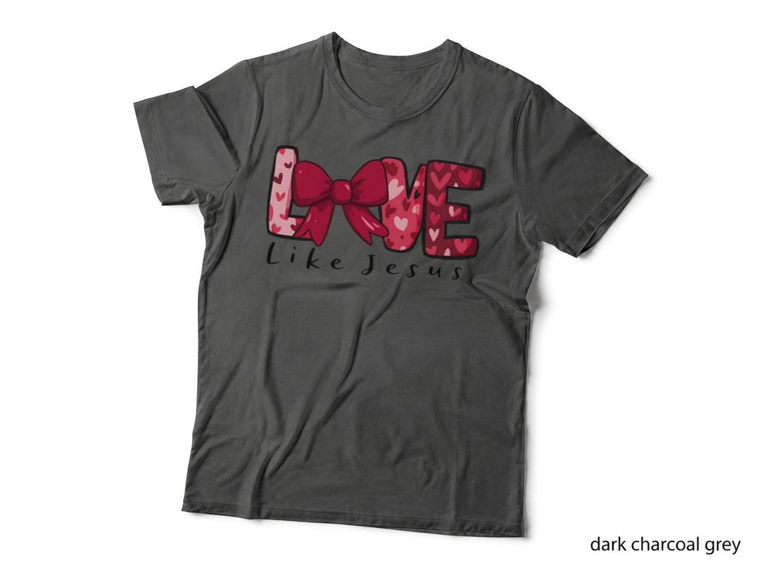 Religious Love Like Jesus Red Heart Outline with Cross Faith Theme T-Shirt