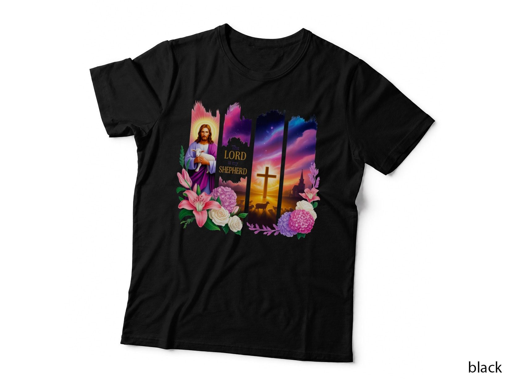The Lord Is My Shepherd Christian T-Shirt, Religious Imagery with Jesus Cross