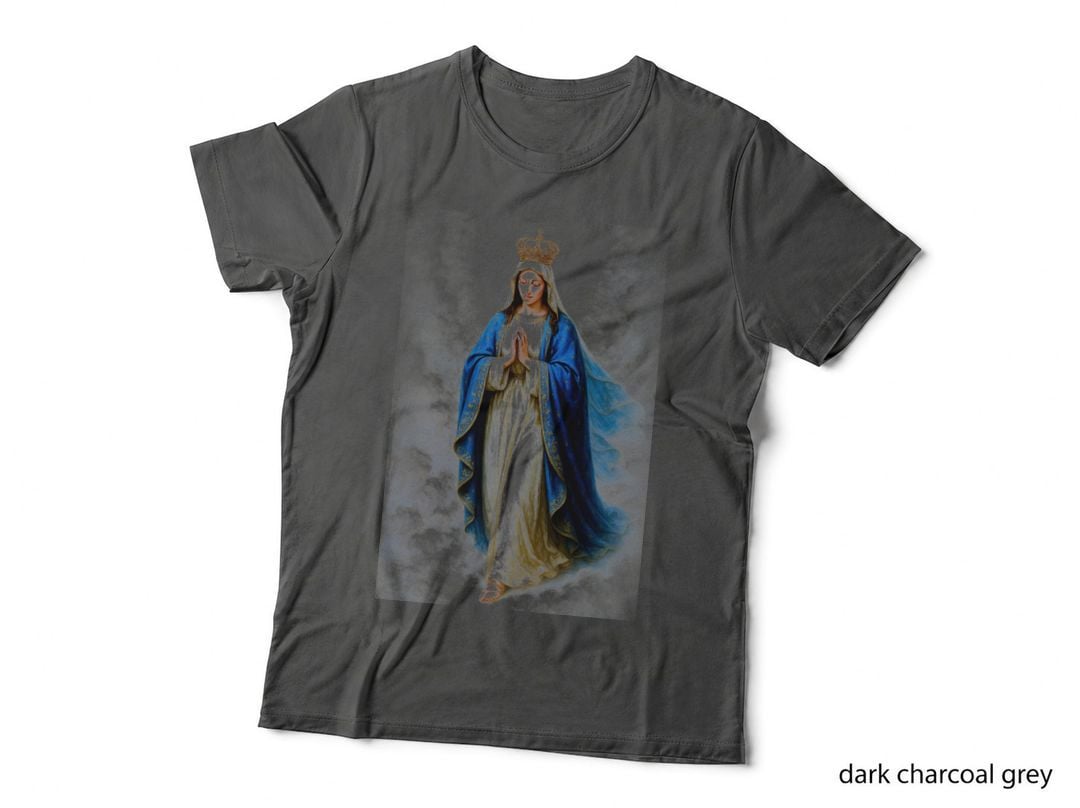 Virgin Mary T-Shirt, Halftone Crowned Praying Mary Graphic Tee