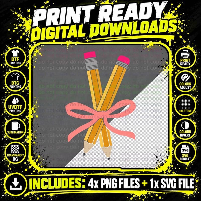 Pencils Tied with Pink Ribbon Back to School T-Shirt Png SVG Digital Bundle