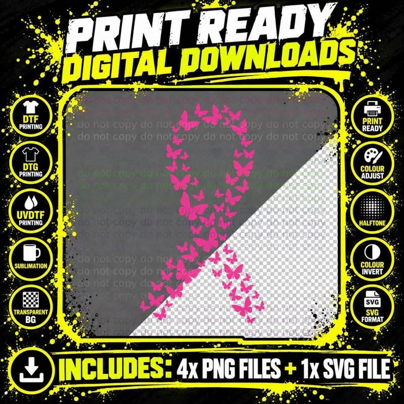 Pink Butterflies Forming Heart Shape Breast Cancer Png SVG Digital Bundle