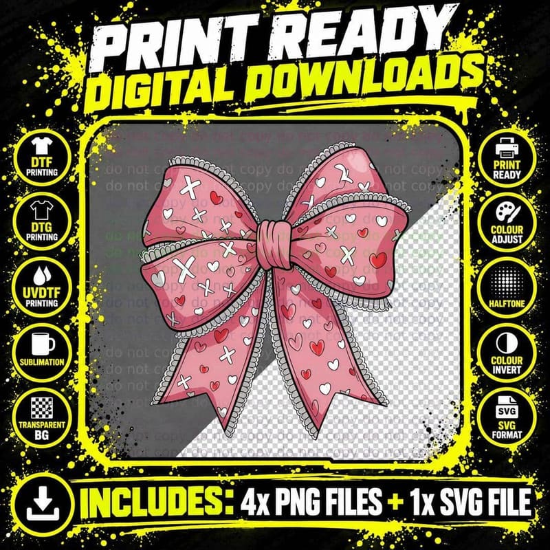 Pink Cross Bow White Lace Ribbon T-Shirt Png SVG Digital Bundle
