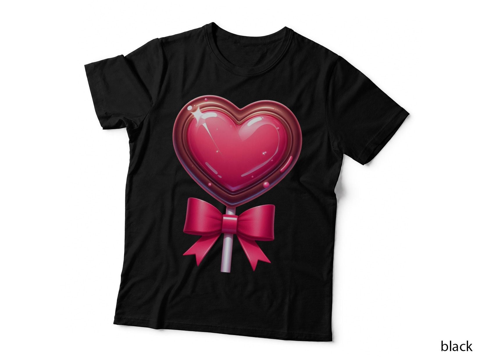 Pink Heart Bow Glossy Ribbon Sparkle Romantic T-Shirt