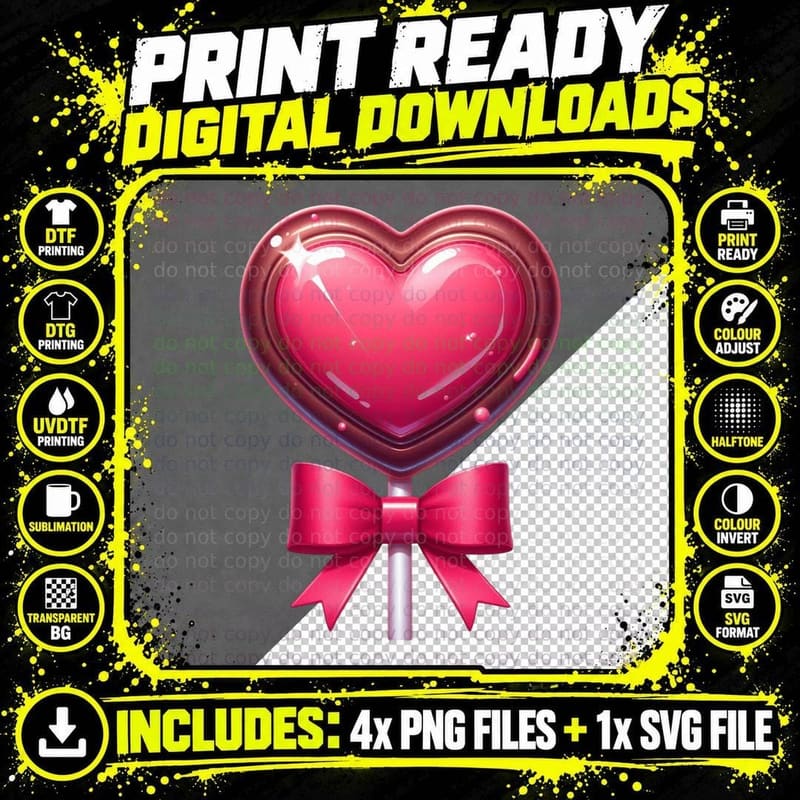 Pink Heart Bow Glossy Ribbon Sparkle Romantic T-Shirt Png SVG Digital Bundle