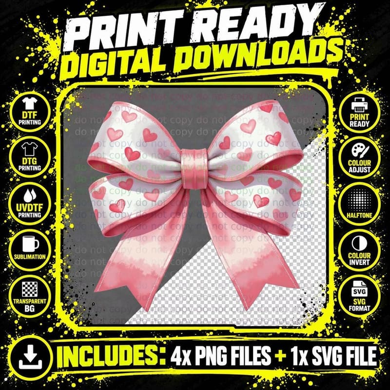 Pink Ribbons Heart Ribbon Bows Valentines T-Shirt Png SVG Digital Bundle