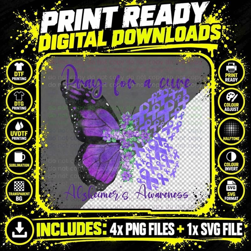 Pray for a Cure Alzheimer's Awareness Alzheimers Png SVG Digital Bundle